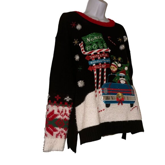 Holiday Time Christmas Sweater Womens L 12 14 Pullover Ugly Funny Santas Pub - Picture 4 of 9